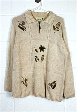 Vintage Patterned Knitted Jumper Beige Chunky Knit