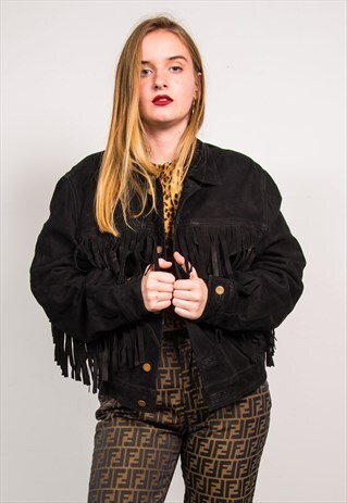 VINTAGE 80'S BLACK SUEDE TASSEL JACKET