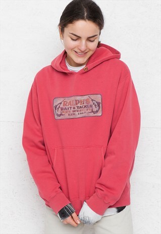 90S VINTAGE PINK POLO RALPH LAUREN HOODIE SWEATSHIRT