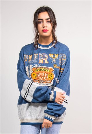 VINTAGE 90'S BLUE MOTOTCYCLE USA SWEATSHIRT JUMPER