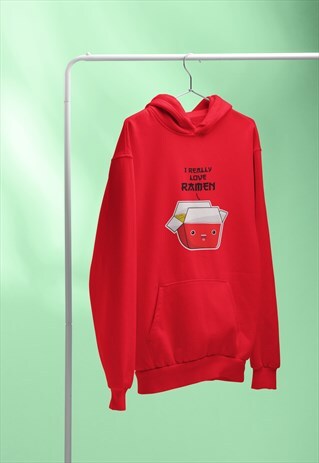 IM REALLY LOVE RAMEN FOOD RED HOODIE RETRO
