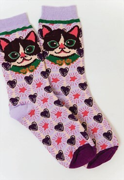 Jungleclub Purple Cat Socks