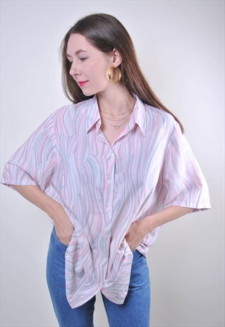 VINTAGE PINK WOMEN STRIPED PLUS SIZE BLOUSE