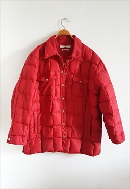 Vintage Tommy Hilfiger Red Down Puffer Shacket, Shirt Jacket