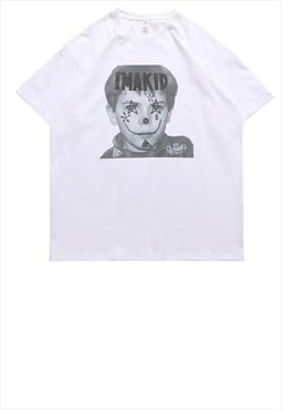 Kid print t-shirt teenage graffiti tee wavy punk top white