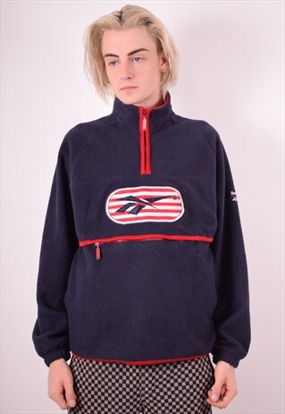 REEBOK MENS VINTAGE FLEECE JUMPER LARGE NAVY BLUE 90S