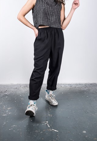 VINTAGE 1990S BLACK HIGH-WAISTED TROUSERS