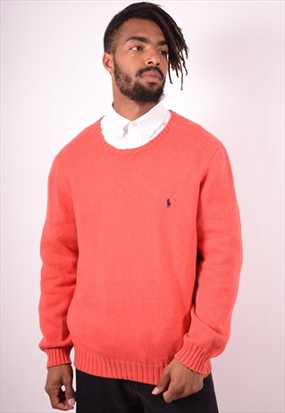POLO RALPH LAUREN MENS VINTAGE JUMPER SWEATER XL ORANGE 90S