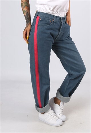 LEVIS 501'S DENIM JEANS REWORKED SIDE STRIPE UK 10 - 12 G3AN