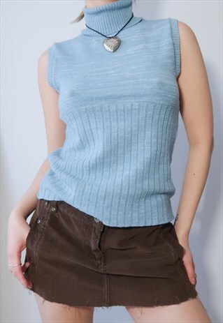 VINTAGE Y2K BLUE SLEEVELESS TURTLENECK JUMPER