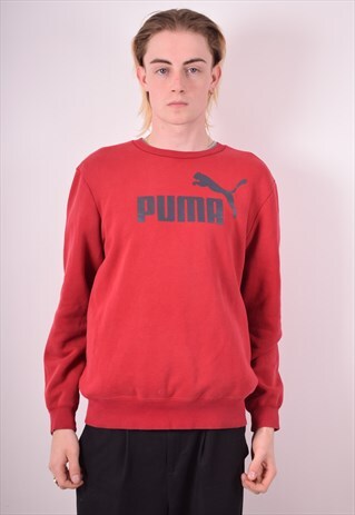 PUMA MENS VINTAGE SWEATSHIRT JUMPER MEDIUM RED 90S