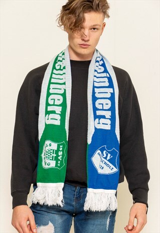 VINTAGE 90S BLUE AND GREEN FOOTBALL SCARF