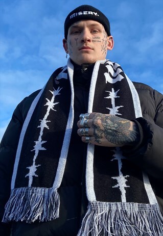 BARBED WIRE DESIGN JACQUARD SCARF WITH LOGO IN BLACK & WHITE
