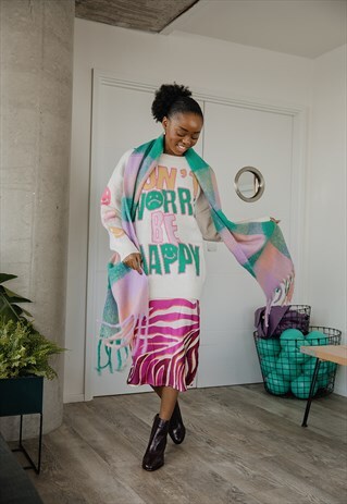 PURPLE GREEN TONES WARM WRAP SCARF