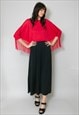 70's Vintage Ladies Batwing Red Black Fringed Midi Dress