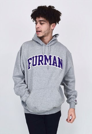 VINTAGE 90'S CHAMPION GREY FURMAN HOODIE