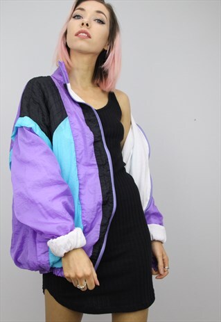 VINTAGE 80S/90S OVERSIZED COLOURFUL SHELL WINDBREAKER JACKET