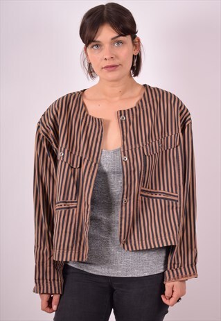 WOMENS VINTAGE OVERJACKET LARGE MULTI STRIPES 90S