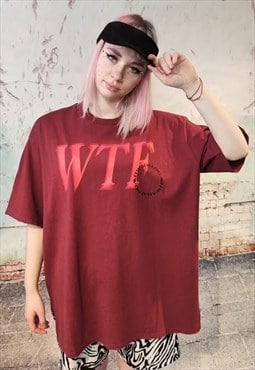 Gradient graffiti tee WTF slogan skater t-shirt in burgundy