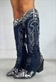 VINTAGE Y2K COWGIRL BOOTS WESTERN KNEE HIGH DENIM COWBOY 90S