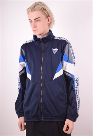 DIADORA MENS VINTAGE TRACKSUIT TOP JACKET XL BLUE 90S