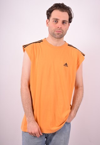 ADIDAS MENS VINTAGE VEST TOP MEDIUM ORANGE 90S