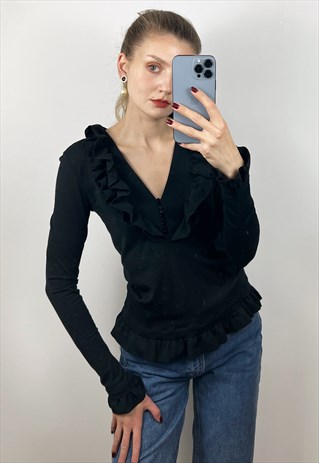 Wool long sleeve top with ruffles, Whimsigoth top
