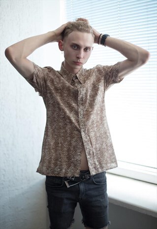VINTAGE 70'S PATTERNED BROWN SHIRT