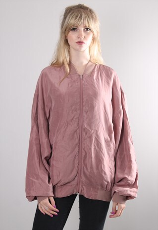 VINTAGE 90S PINK SILK OVERSIZE BOMBER JACKET