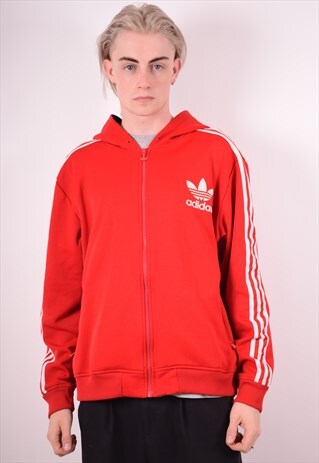 ADIDAS MENS VINTAGE HOODIE JACKET XL RED 90S