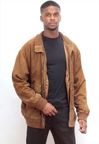 1980'S VINTAGE CHOCOLATE BROWN OVERSIZED SUEDE BOMBER JACKET