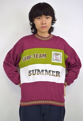 VINTAGE 90S PURPLE/GREEN 'SURF TEAM SUMMER' SWEATSHIRT