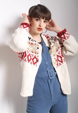 Vintage Abstract Crazy Jazzy Patterned Cardigan Beige