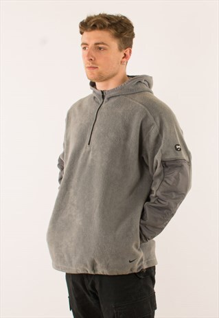 VINTAGE GREY NIKE QUARTER ZIP HOODIE PULLOVER FLEECE LARGE