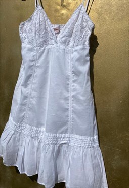 Y2K Soft Cotton White Embroidery Angles Strapy Dress.  Small