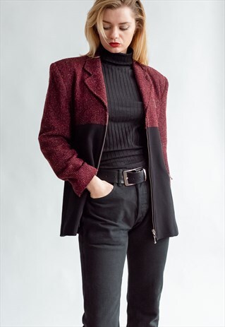 VINTAGE 90S MINIMAL CONTRAST BLAZER WITH ZIP