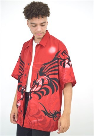 VINTAGE 90S RED BLACK SYMMETRY PRINT SHIRT