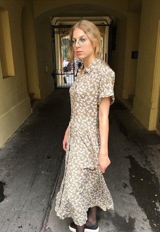 VINTAGE 80' BEAUTIFUL FLOWERS PATTERNED BUTTONED DRESS