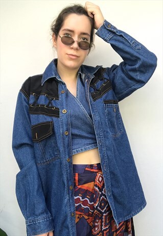 90S VINTAGE FESTIVAL DENIM JACKET WITH FABRIC DETAILS