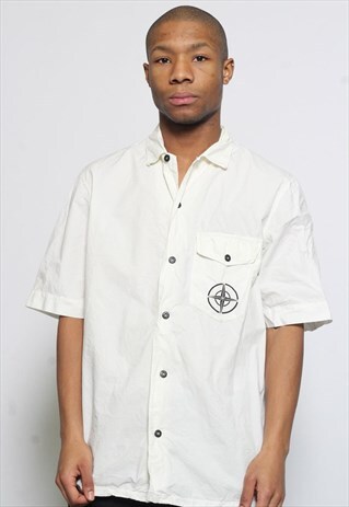 RARE VINTAGE STONE ISLAND EMBROIDERED PATCH LOGO SHIRT WHITE