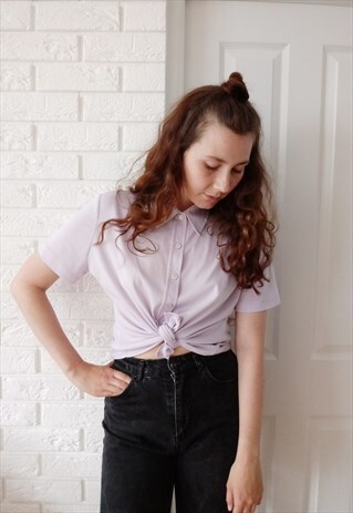 90S LILAC CROP TOP SUMMER FESTIVAL PASTEL KNOT GRUNGE SHIRT