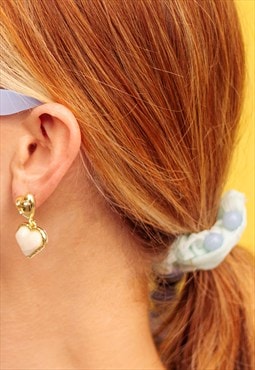Gold Heart Pearl Dangle Earrings