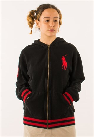 VINTAGE 90S BLACK POLO RALPH LAUREN HOODIE