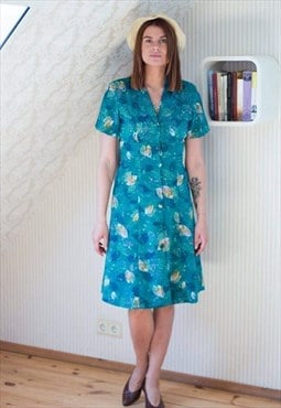 Lagoon blue patterned vintage dress