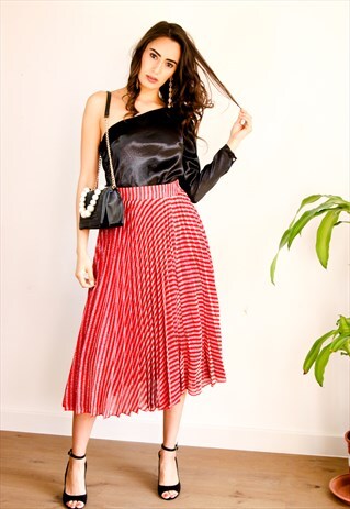 PLEATED MIDI SKIRT IN RED & SILVER