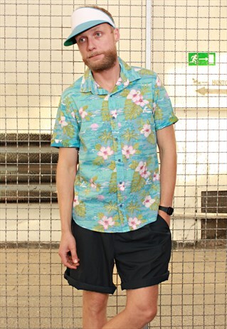 VINTAGE 90' COOL CLASSIC OLDSCHOOL HAWAI TURQUOISE SHIRT