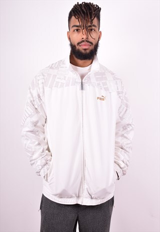 PUMA MENS VINTAGE TRACKSUIT TOP JACKET LARGE WHITE 90'S
