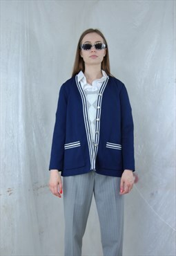 Vintage 80's cool retro glam tailored cardigan jacket navy