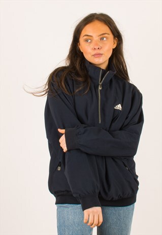 VINTAGE NAVY ADIDAS HALF ZIP WINDBREAKER JACKET LARGE