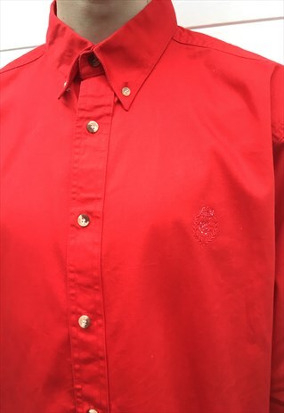 MENS VINTAGE 80S 90S CHAPS RALPH LAUREN SHIRT RED BUTTON UP